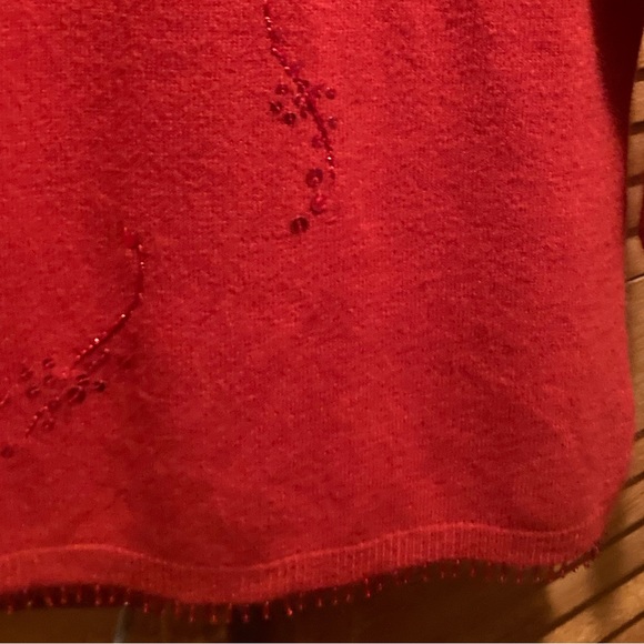 Tian Collection Red Knit Sweater with Sequins Front & Beaded Hem - Picture 11 of 16